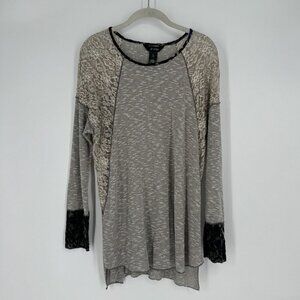 Ali Miles Top Women’s large L gray lace knit  oversized  blouse shirt workwear